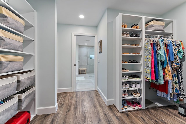 spacious closet featuring hardwood / wood-style flooring