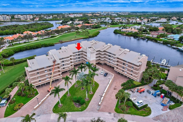 aerial view with a water view