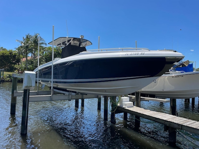 view of dock with a water view