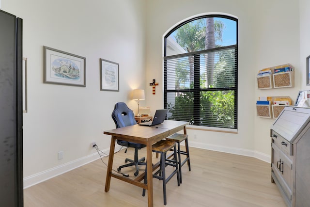 office area featuring a healthy amount of sunlight and light hardwood / wood-style flooring