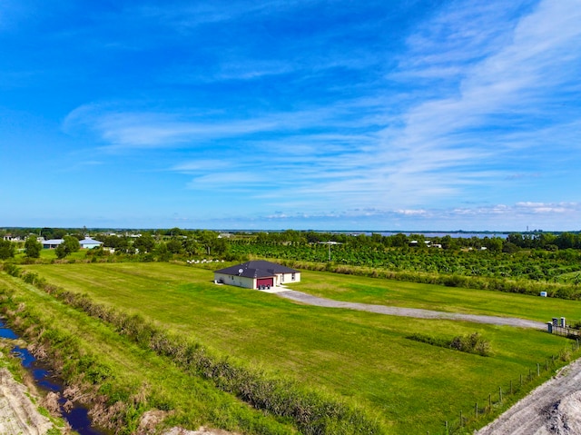 birds eye view of property with a rural view