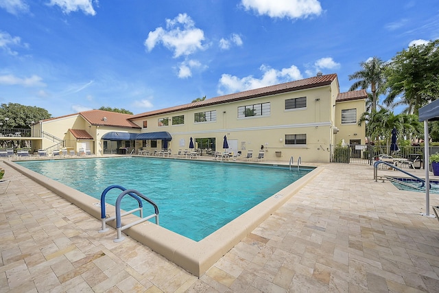 view of swimming pool with a patio