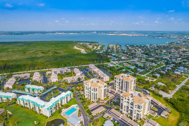 aerial view featuring a water view