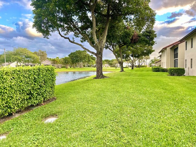 view of yard with a water view