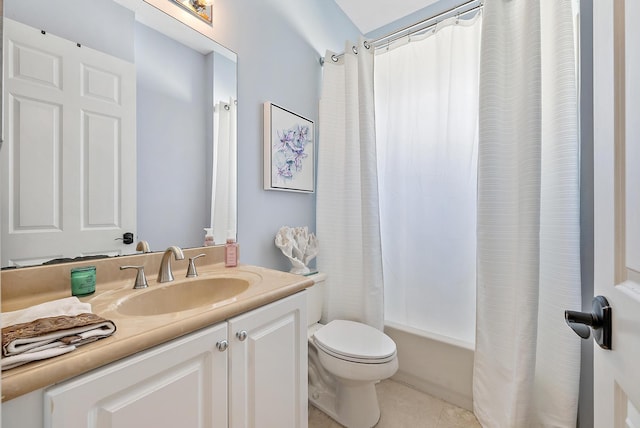 full bathroom featuring tile patterned floors, vanity, toilet, and shower / tub combo with curtain