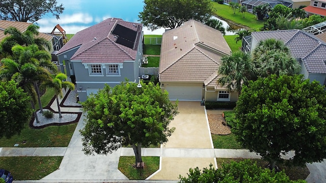 aerial view with a water view