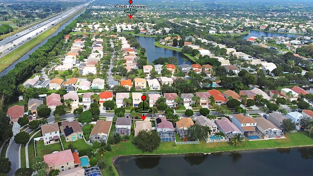 bird's eye view featuring a water view