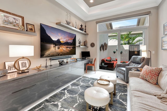 living room featuring ornamental molding