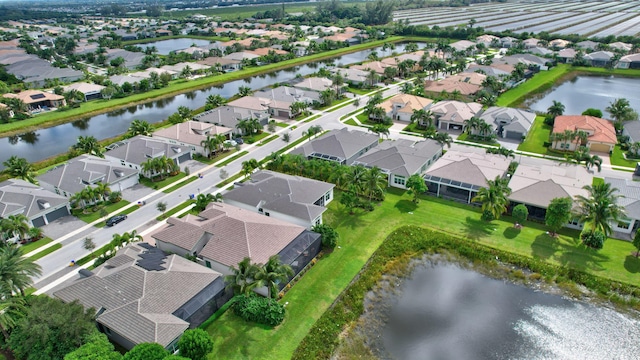 aerial view with a water view