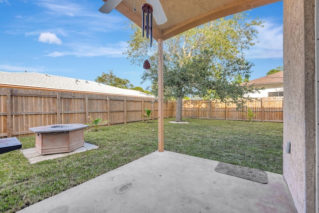 view of yard featuring a fenced backyard and a patio