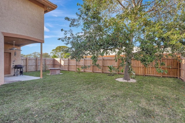 view of yard featuring a patio and a fenced backyard