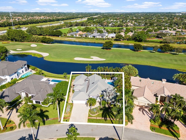 aerial view with a water view