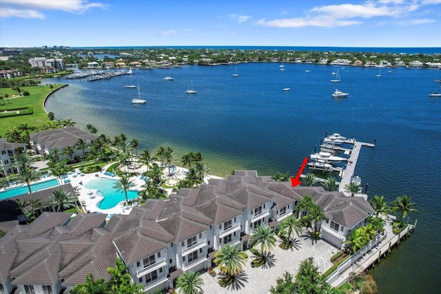 aerial view with a water view