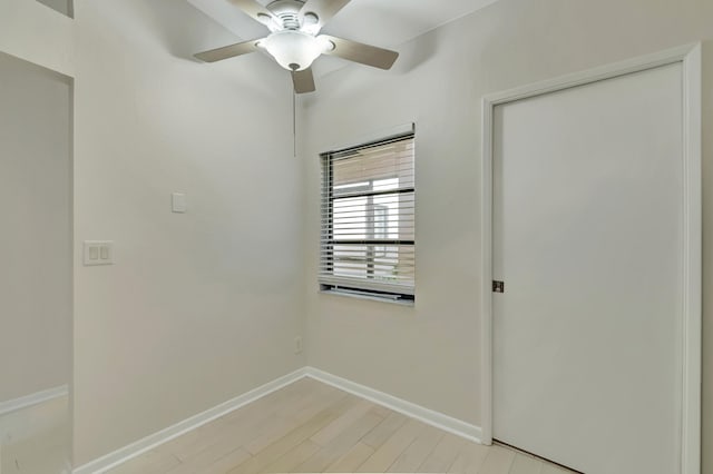 interior space featuring ceiling fan and light wood-type flooring