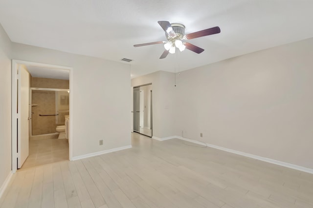 interior space with light wood-type flooring and ceiling fan