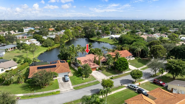 bird's eye view featuring a water view