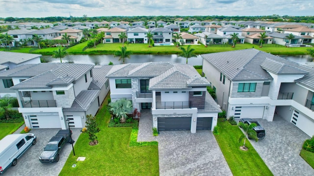 aerial view with a water view