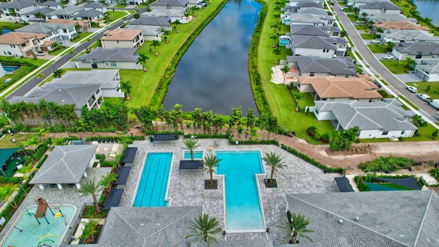 aerial view with a water view