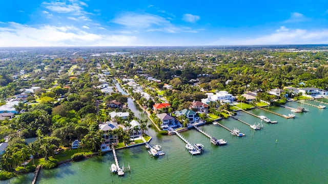 aerial view with a water view and a residential view