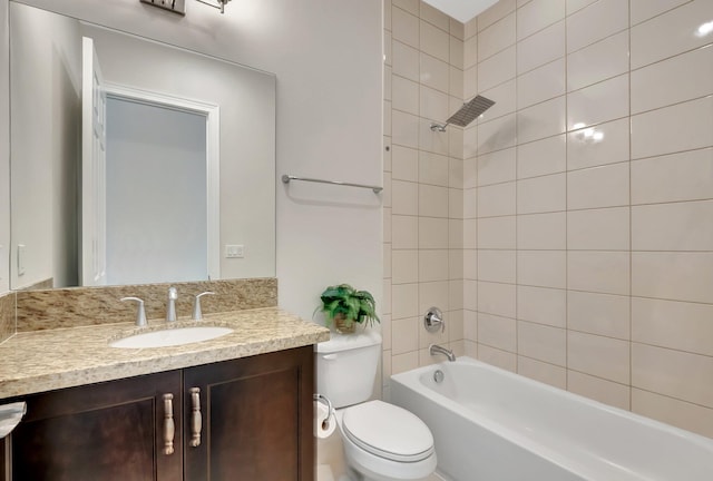 full bath with shower / bathing tub combination, vanity, and toilet