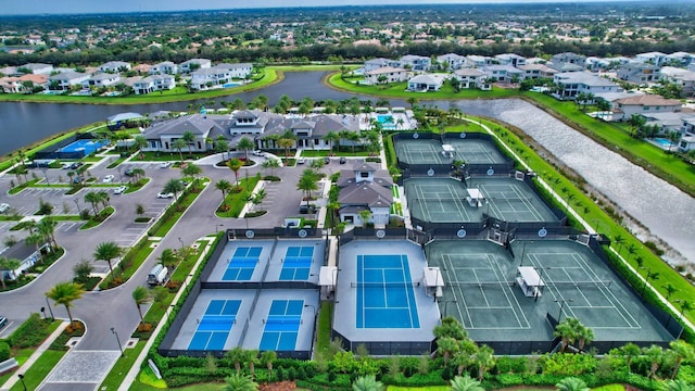 aerial view with a residential view and a water view