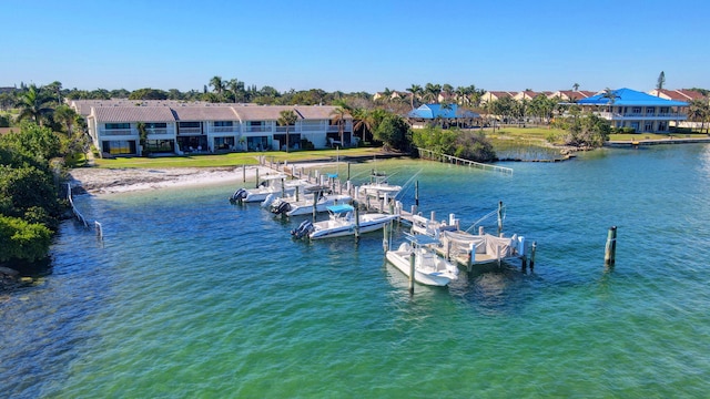 view of dock featuring a water view and boat lift