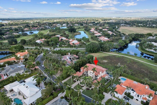 aerial view featuring a water view