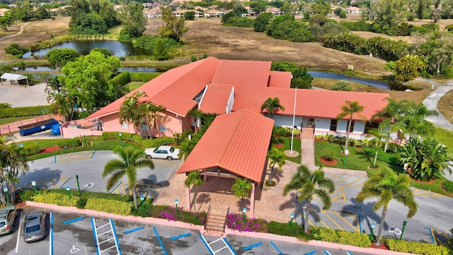 aerial view featuring a water view