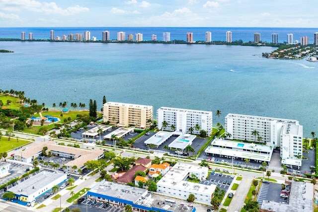 aerial view featuring a water view