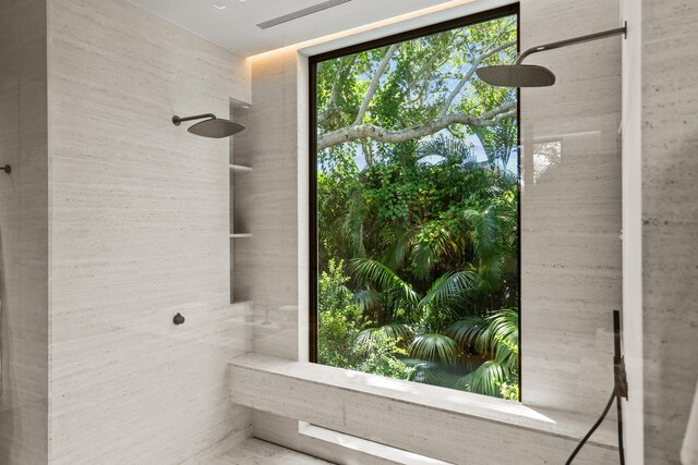 interior space with a shower