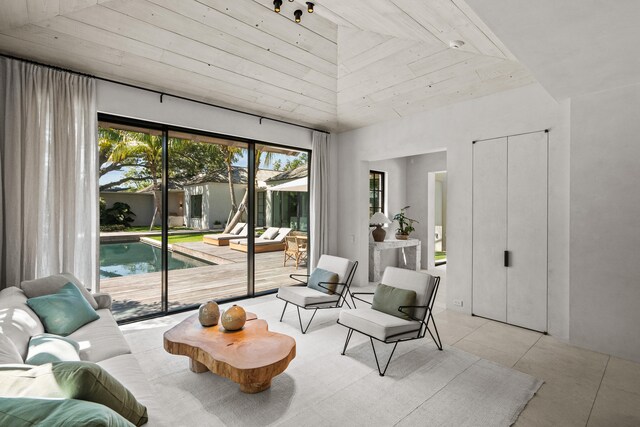 interior space with wood ceiling