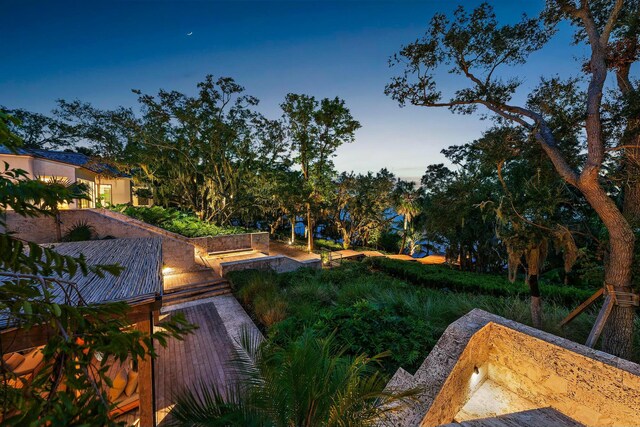 view of yard at dusk