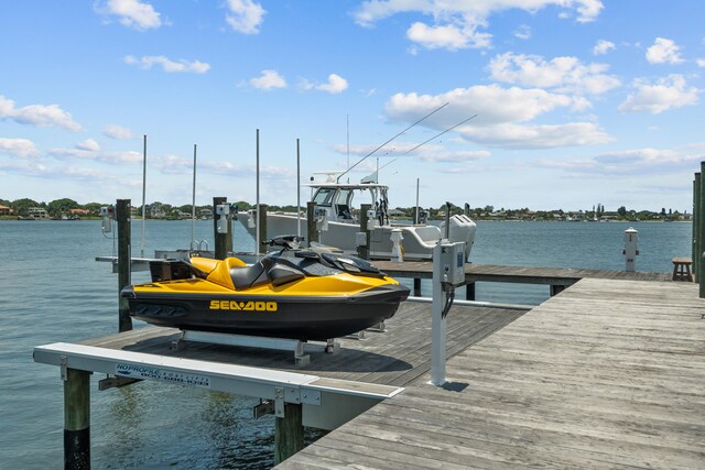 view of dock with a water view