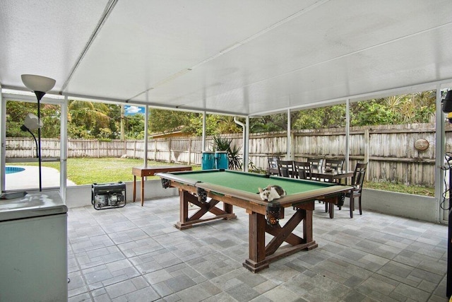 unfurnished sunroom with pool table