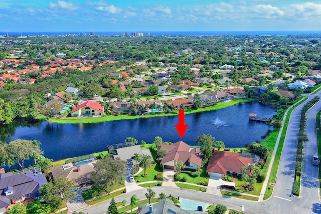 aerial view with a water view