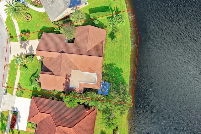 aerial view featuring a water view