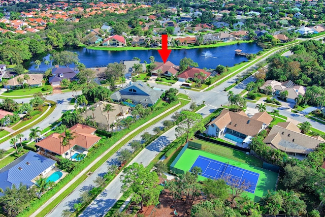 aerial view with a water view