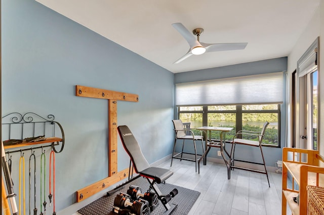 interior space featuring ceiling fan and light hardwood / wood-style floors