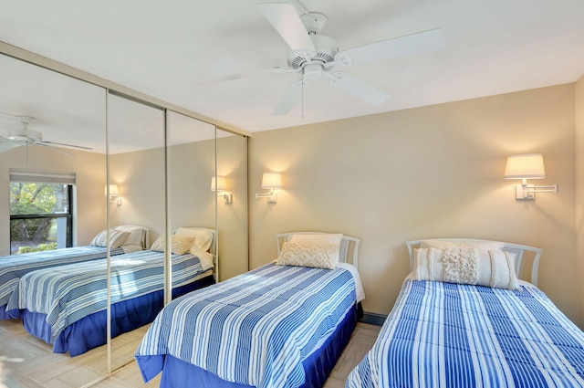 bedroom featuring a closet and ceiling fan