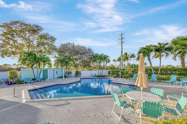 view of pool featuring a patio