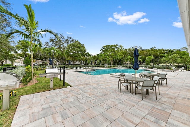 view of swimming pool featuring a patio