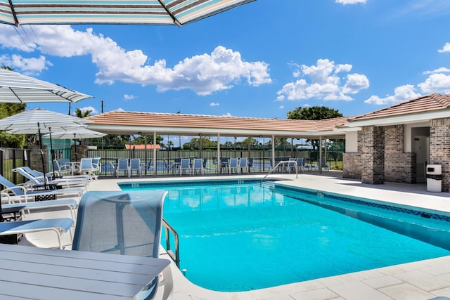 view of pool featuring a patio area