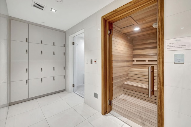 view of sauna featuring tile patterned flooring