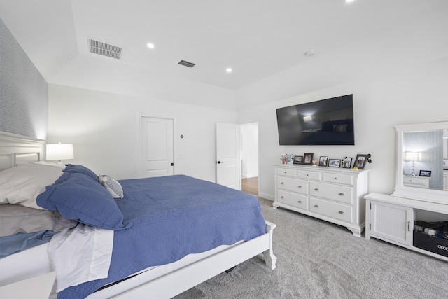 bedroom with light carpet