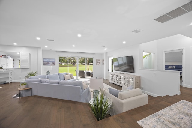 living room featuring dark hardwood / wood-style floors