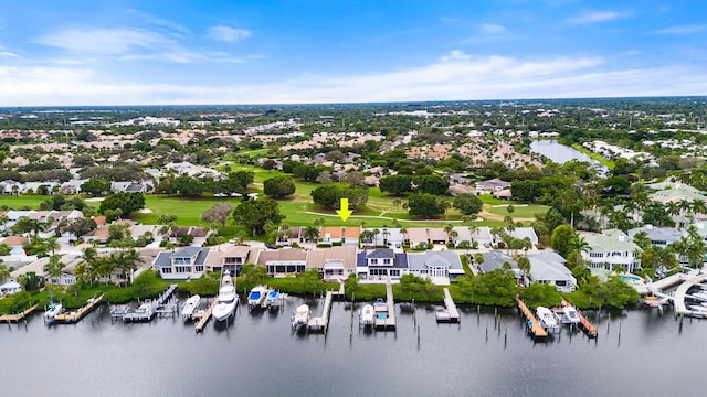 bird's eye view featuring a water view