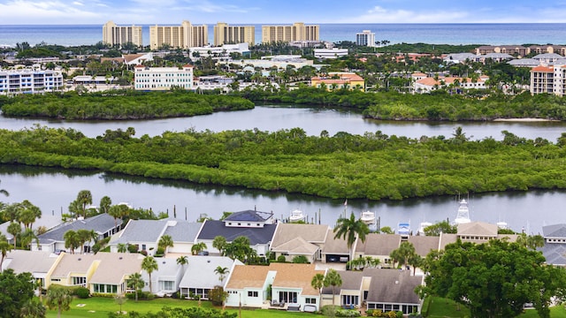 aerial view with a water view