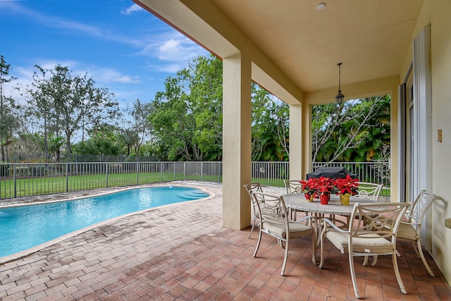 view of swimming pool with a patio