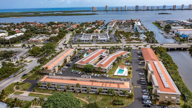 aerial view with a water view