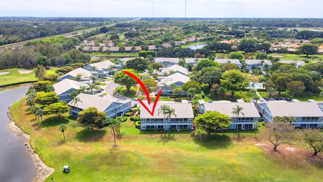 aerial view featuring a water view